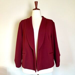 Maurice’s Open Front Blazer Jacket, Stretch, Size 1 M, Ruched Sleeve, Merlot